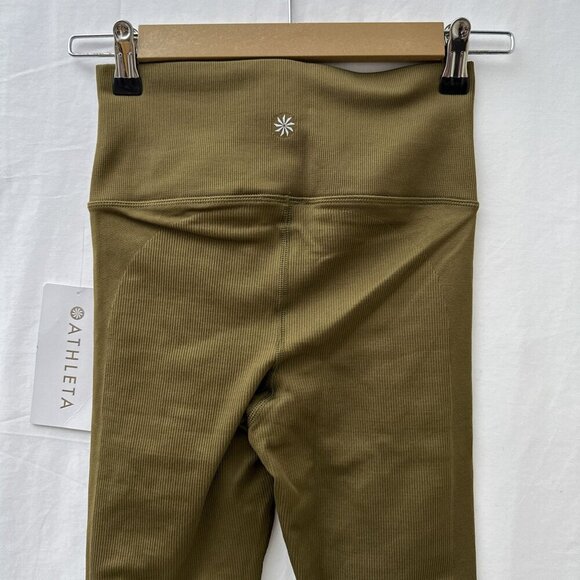 NWT Athleta Aurora Seamless High-Waist Leggings Ribbed Crop Olive Green Women XS - Picture 4 of 13